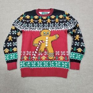 Ugly Christmas Sweater Mens Medium Black/Red Gingerbread‎ Man Holiday Pullover